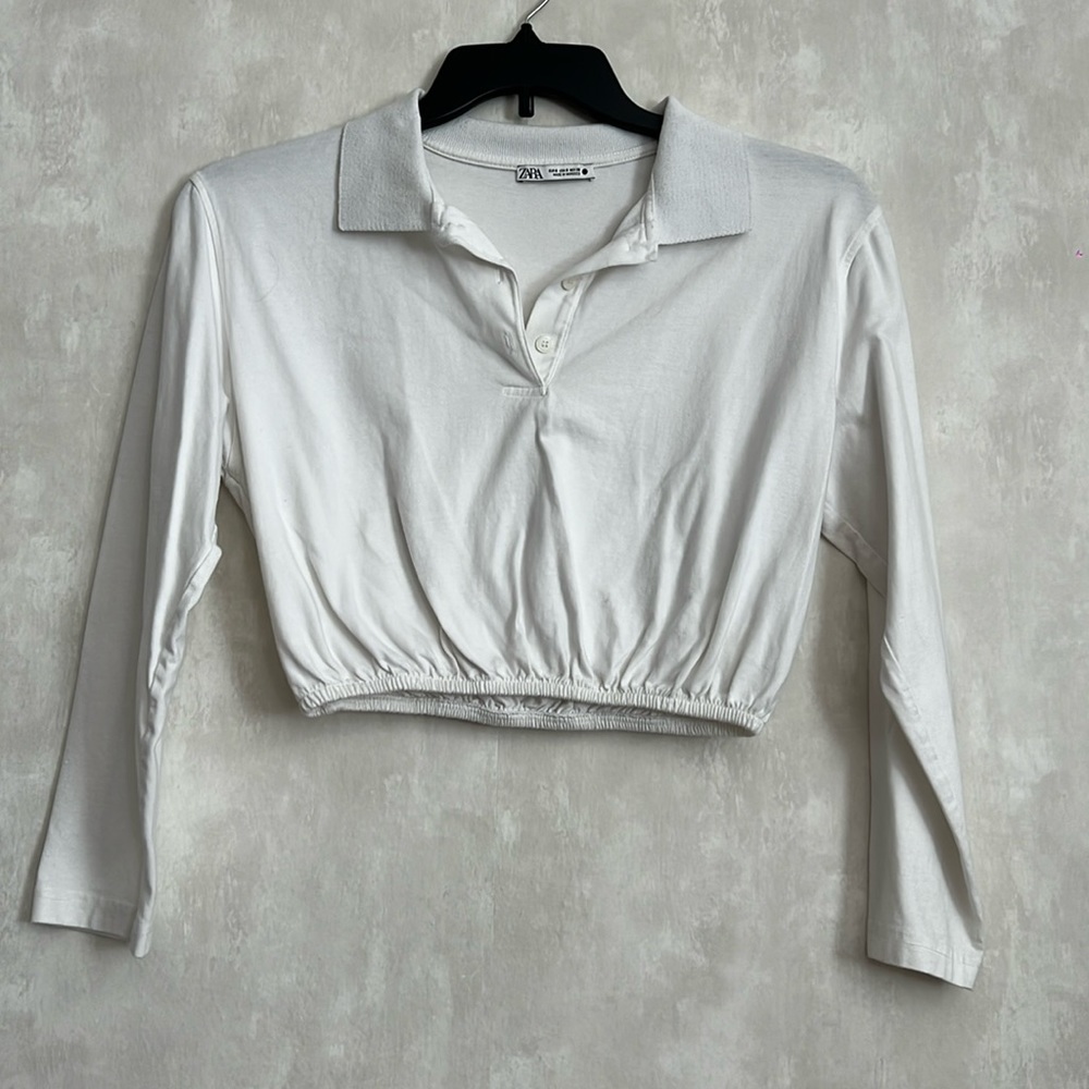 White long sleeve cropped polo